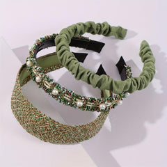 3pcs Green Headband Faux Pearl Headdress Women Girls Hair Band