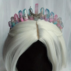 Titanium Quartz Crystal Crown Silver Headband Pink Tiara