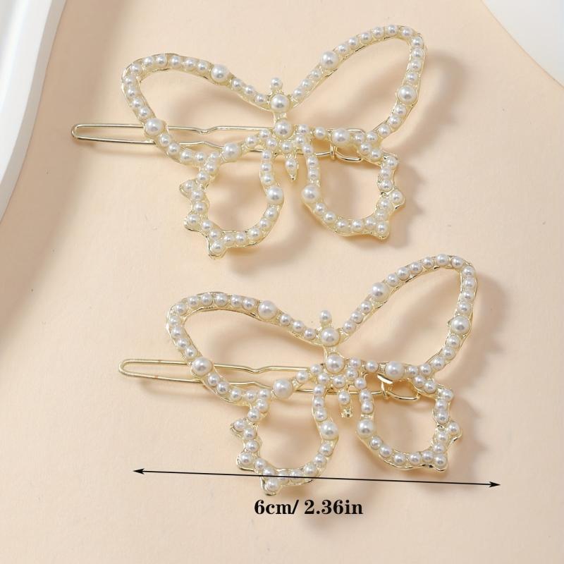 2pcs Faux Pearl Butterfly Hair Clips Hair Pins Hair Barrettes For Women