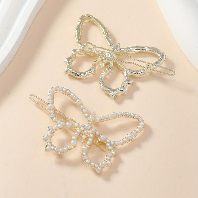 2pcs Faux Pearl Butterfly Hair Clips Hair Pins Hair Barrettes For Women