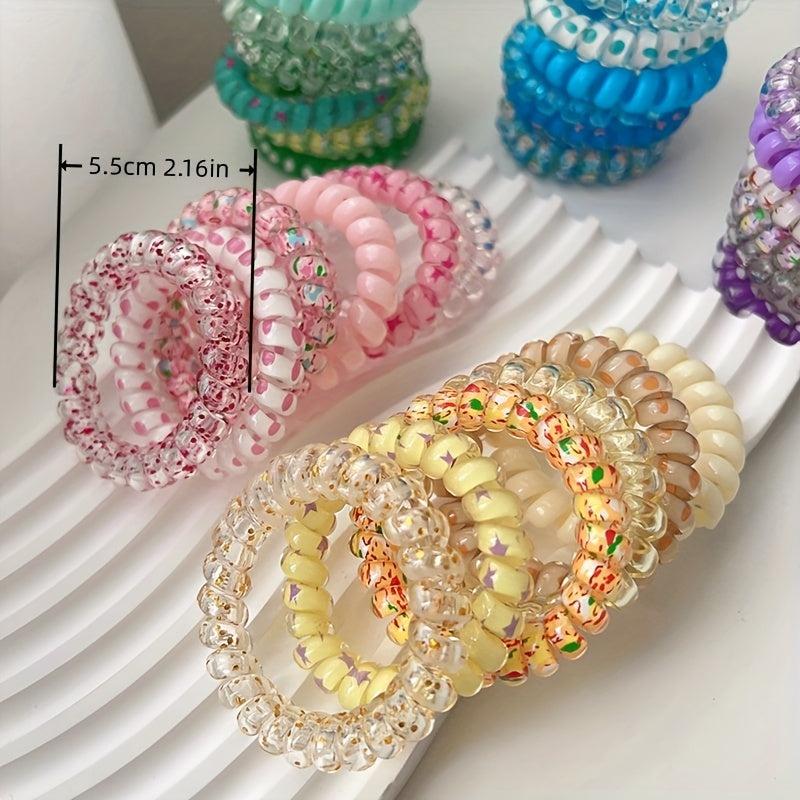 Candy Flower Print Spiral Hair Tie Jelly Hair Rope Sweet Ponytail Holder