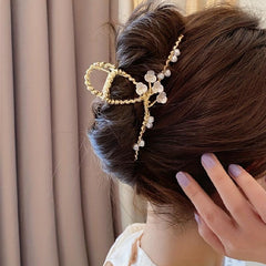 Flower Decor Hair Claw Banana Clip Hairgrip Non Slip Accessory