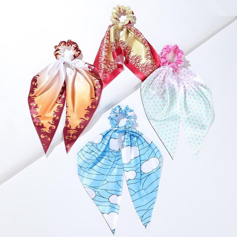 Anime Print Bowknot Hair Scarf Scrunchies Hair Tie Elastic Hair Ponytail