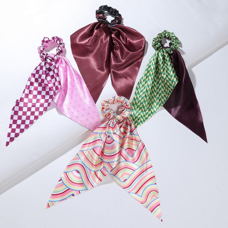 Anime Print Bowknot Hair Scarf Scrunchies Hair Tie Elastic Hair Ponytail