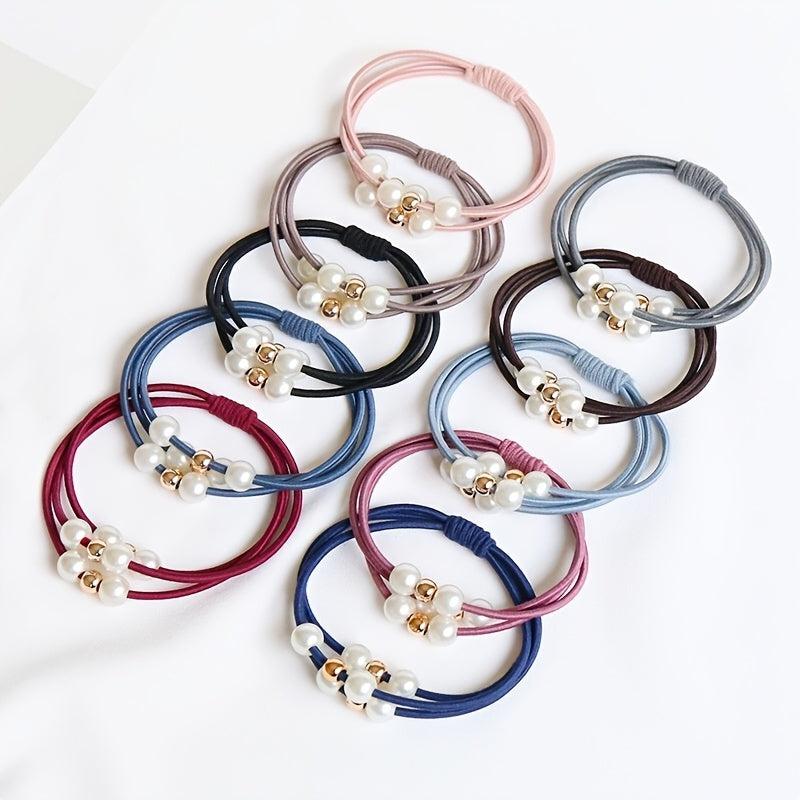 10pcs Faux Pearl Hair Ties Elastic Hair Bands Ropes Hair Elastics Scrunchies