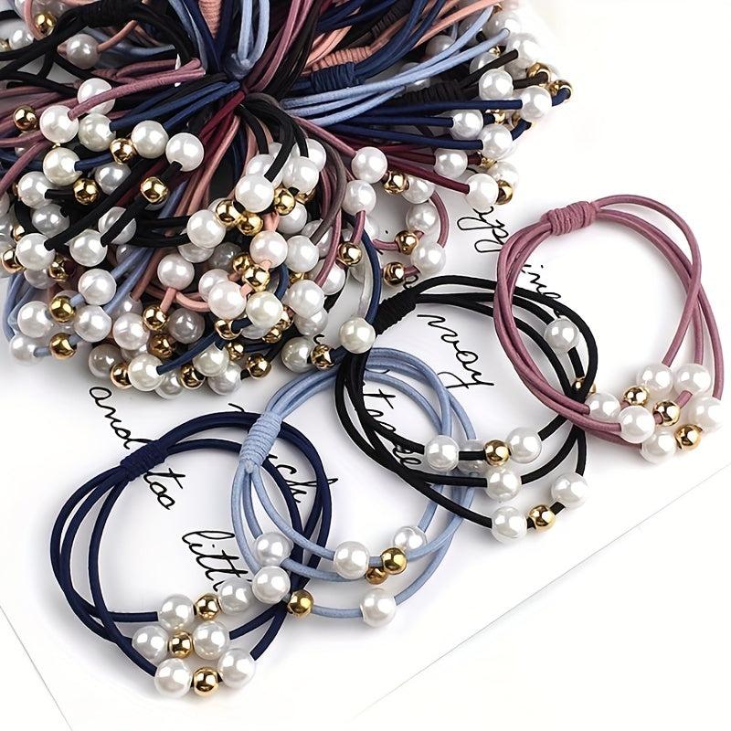 10pcs Faux Pearl Hair Ties Elastic Hair Bands Ropes Hair Elastics Scrunchies