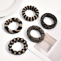 5pcs Plaid Hair Tie Elastic Wide Hair Ring Ponytail Holder