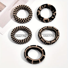 5pcs Plaid Hair Tie Elastic Wide Hair Ring Ponytail Holder