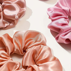 12pcs Pink Satin Scrunchie Hair Tie For Women