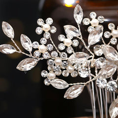 Flower Pearl Bridal Comb Crystal Wedding Comb Floral Pearl Rhinestone Comb