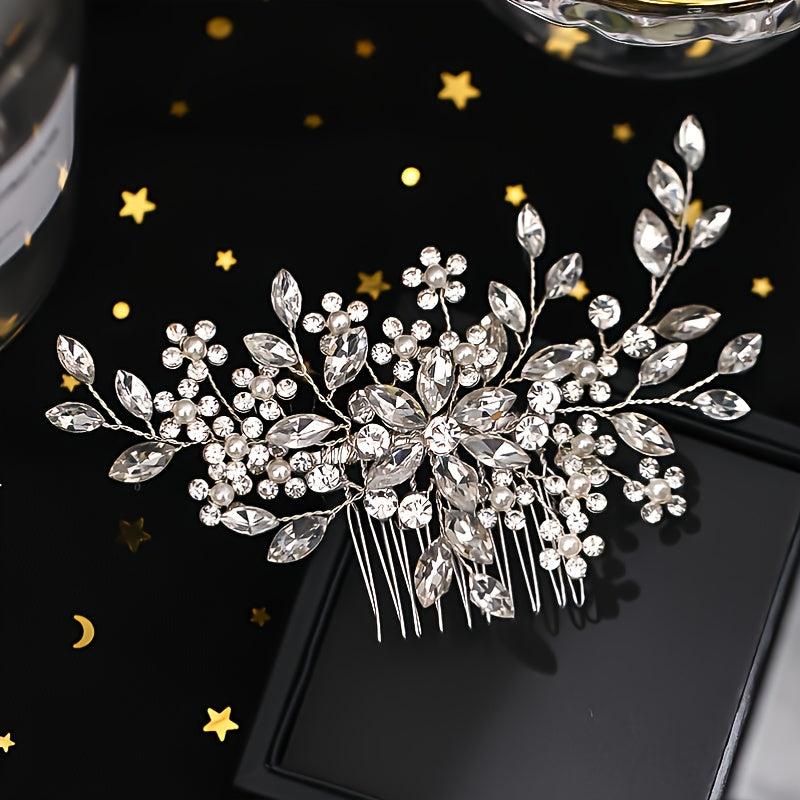 Flower Pearl Bridal Comb Crystal Wedding Comb Floral Pearl Rhinestone Comb