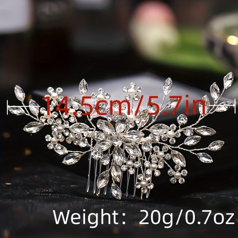 Flower Pearl Bridal Comb Crystal Wedding Comb Floral Pearl Rhinestone Comb