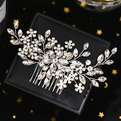 Flower Pearl Bridal Comb Crystal Wedding Comb Floral Pearl Rhinestone Comb