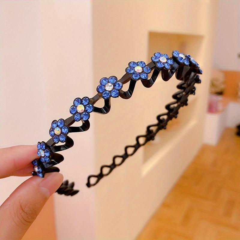 Wavy Rhinestone Hair Band for Women Girls Non-slip Hairband for Washing Skincare