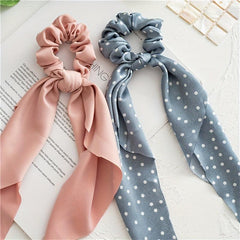 Polka Dot Print Scarf Scrunchie Hair Tie Hair Rope Ponytail Holder