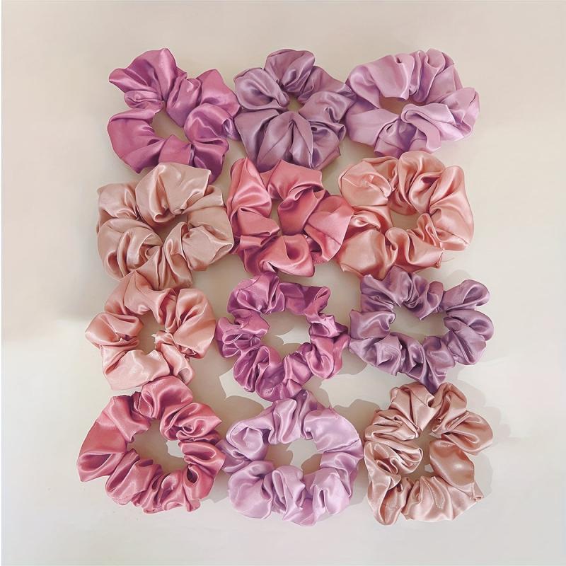 12pcs Colorful Satin Scrunchies Hair Rope Y2K Elastic Ponytail Holder