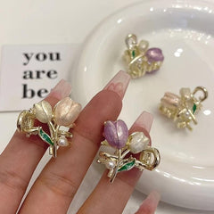 Tulip Hair Claw Flower Metal Hair Clip Ponytail Holder Girls Women