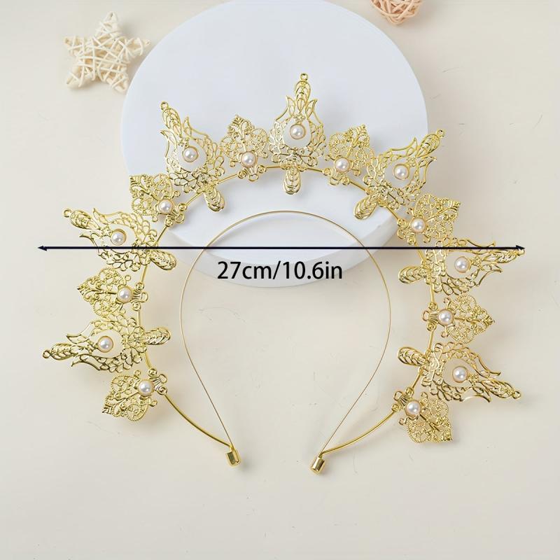 Goddess Crown Tiara Faux Pearl Metal Golden Crown Headband Hairband