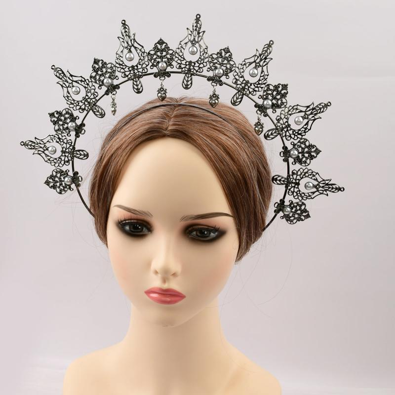 Goddess Crown Tiara Faux Pearl Metal Golden Crown Headband Hairband