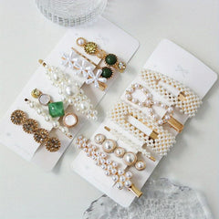 Pearl Resin Hair Clips Set - Golden Hair Accessories
