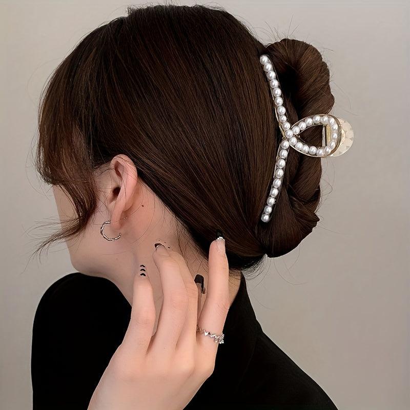 Faux Pearl Large Hair Claw Shark Claw Head Jewelry Hair Accessories For Women