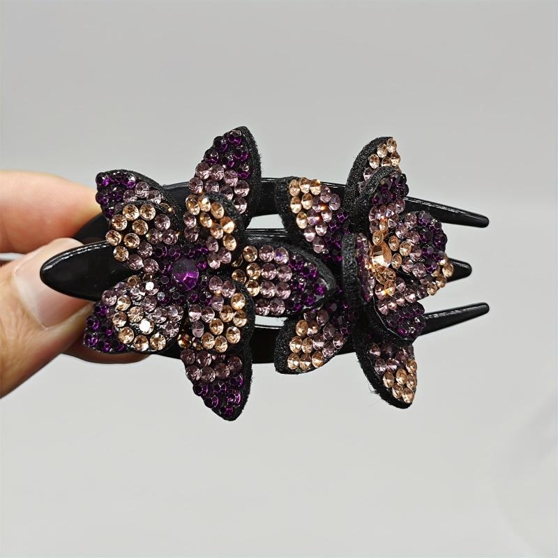 Vintage Rhinestone Flower Hair Clip Barrettes