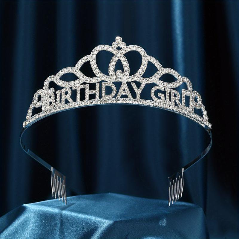 Rose Gold Rhinestone Tiara Headband Birthday Crown for Women Girls