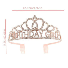 Rose Gold Rhinestone Tiara Headband Birthday Crown for Women Girls