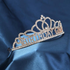 Rose Gold Rhinestone Tiara Headband Birthday Crown for Women Girls