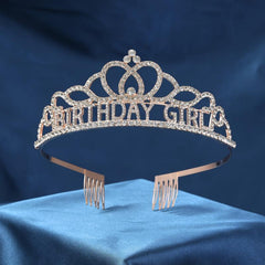 Rose Gold Rhinestone Tiara Headband Birthday Crown for Women Girls