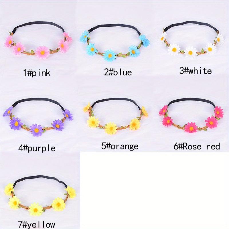 7pcs Flower Headband Women's Floral Hair Band Vacation Wreath Hair Accessories