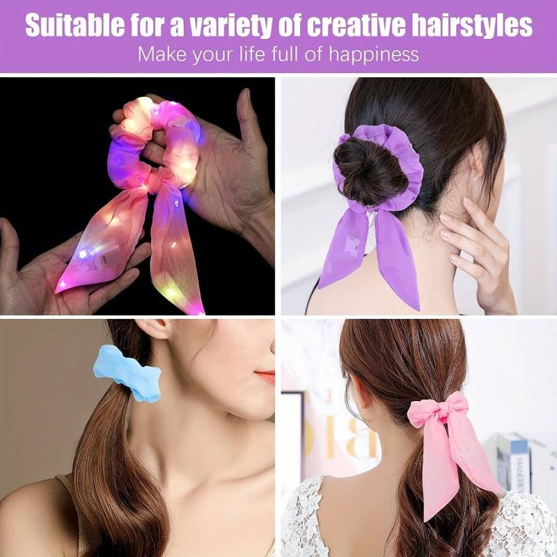 Glitter Neon LED Scrunchie Bow Hair Tie Halloween Accessory