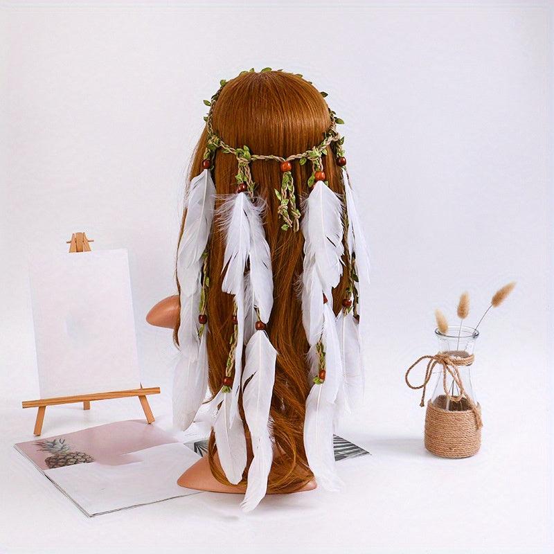 Boho Feather Hair Rope Hippie Headband Western Style Accessories