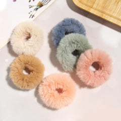 6pcs Furry Elastic Rabbit Hair Scrunchies Pompom Ponytail Holder Hair Bands Ties