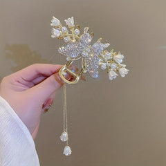 Flower Butterfly Rhinestone Tassel Hair Clip Lily Of Valley Back Head Clip