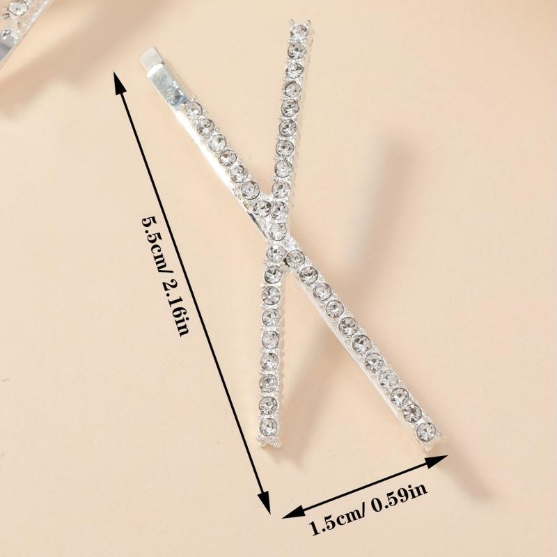 X Shaped Crystal Hair Pins Metal Hair Clip Rhinestone Bobby Pin for Women