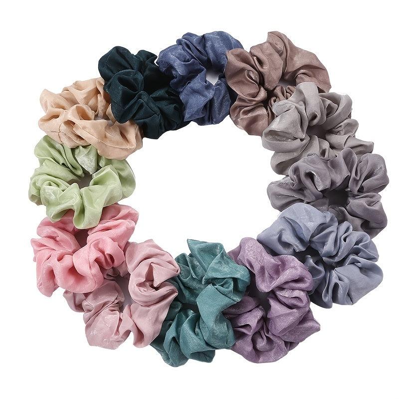 12pcs Solid Silk Hair Tie Scrunchie Ponytail Holder Accessory