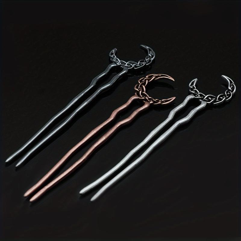 Vintage Moon Shape Hair Clip Bun Holder Alloy Headgear Non-slip