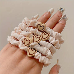 Heart Beaded Scrunchies Hair Tie Elastic Ponytail Holder