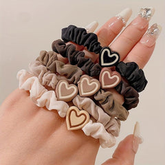 Heart Beaded Scrunchies Hair Tie Elastic Ponytail Holder