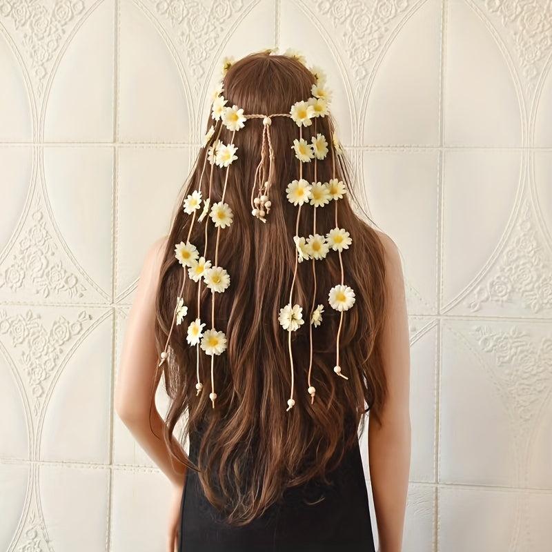 Boho Floral Headpiece For Women Girls Flower Crown Hair Rope Chain