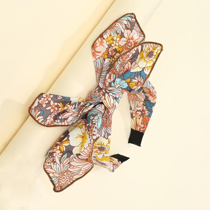 Vintage Floral Print Bowknot Hairband Retro Headband Hair Accessories