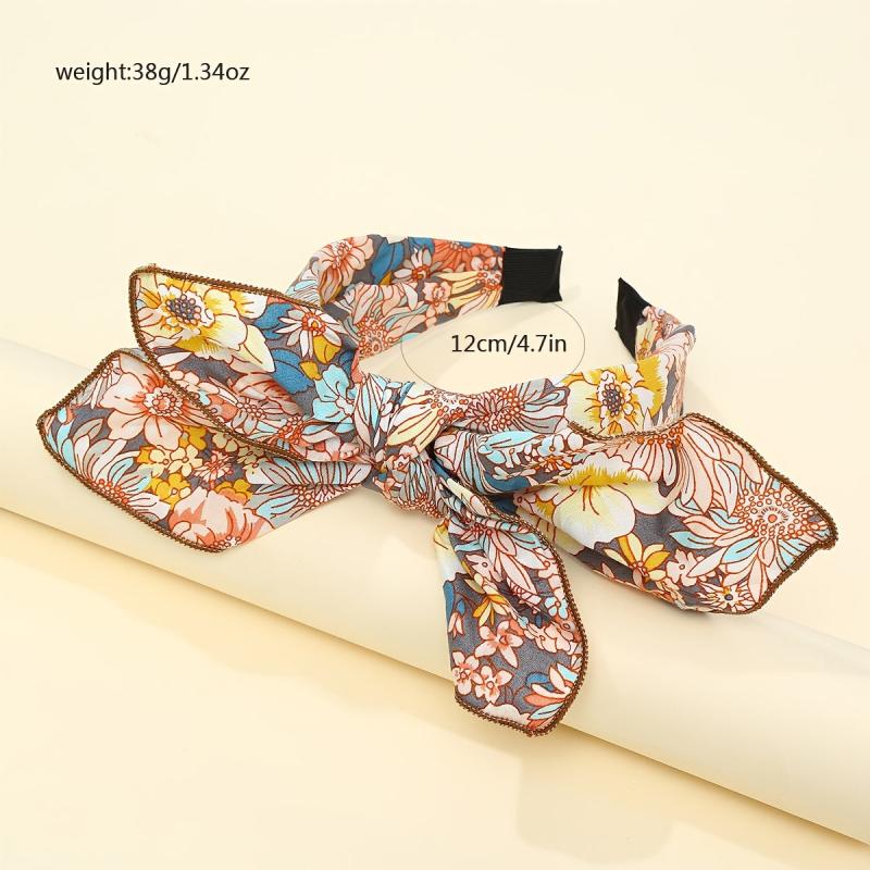 Vintage Floral Print Bowknot Hairband Retro Headband Hair Accessories