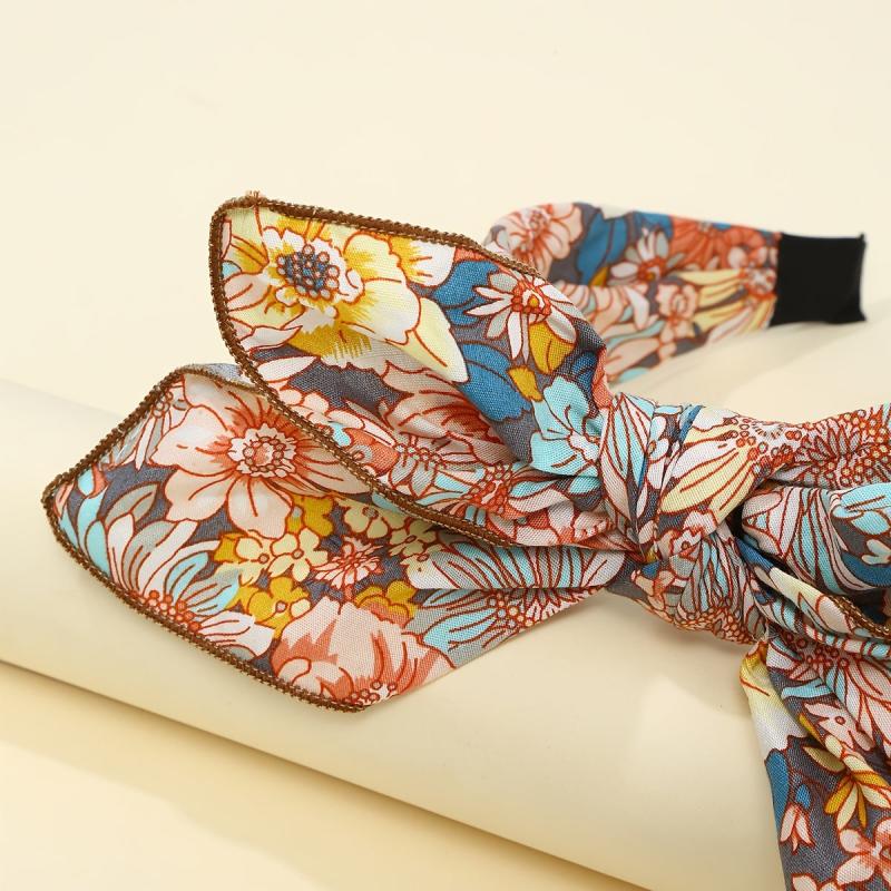Vintage Floral Print Bowknot Hairband Retro Headband Hair Accessories