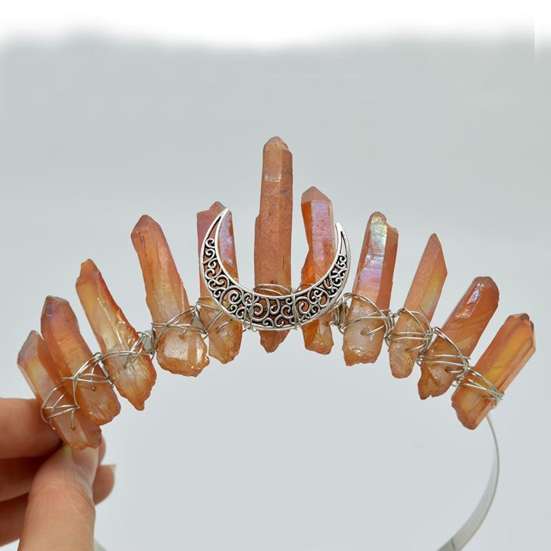 Moon Moon Raw Crystal Stone Quartz Crown Hairband Rhinestone Tiara Mermaid Boho
