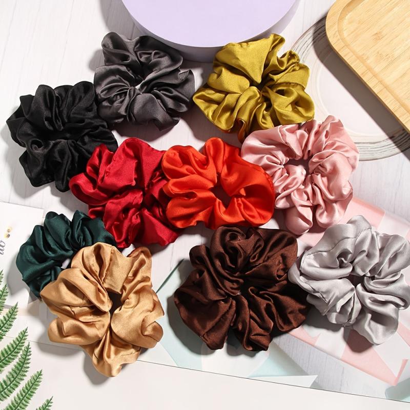 Solid Silk Scrunchies For Women Girls Soft Hair Ties