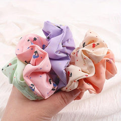 Cartoon Cherry Print Scrunchies Hair Tie Sweet Hair Rope Ponytail Holder