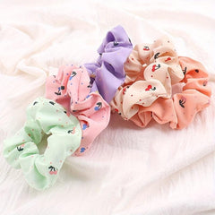 Cartoon Cherry Print Scrunchies Hair Tie Sweet Hair Rope Ponytail Holder