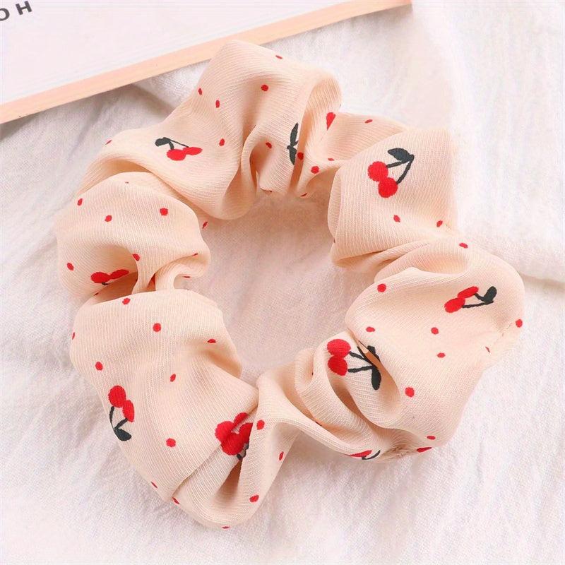Cartoon Cherry Print Scrunchies Hair Tie Sweet Hair Rope Ponytail Holder