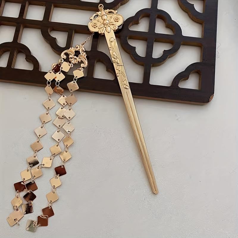 Alloy Golden Hairpin Tassel Hair Stick Ponytail Holder Hair Accessories
